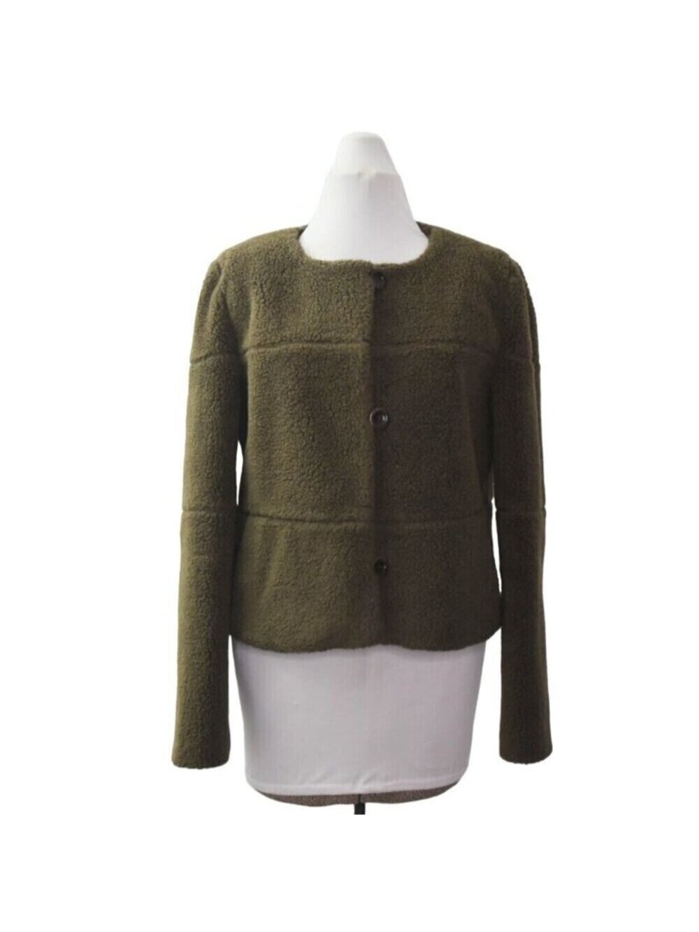 See By Chloe Womens Faux Sherpa Jacket Coat Moss Green Teddy Shearling Size 6